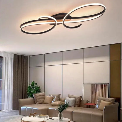 BAMDECOR AD2576 Modern Minimalist Curved Line Iron Aluminum Silicone LED Semi-Flush Mount Ceiling Light For Living Room (Black)