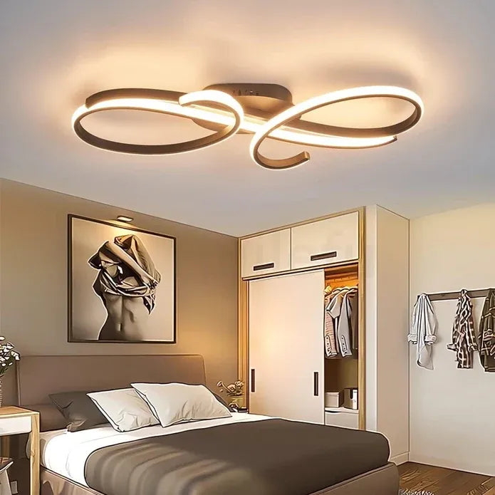 BAMDECOR AD2576 Modern Minimalist Curved Line Iron Aluminum Silicone LED Semi-Flush Mount Ceiling Light For Living Room (Black)