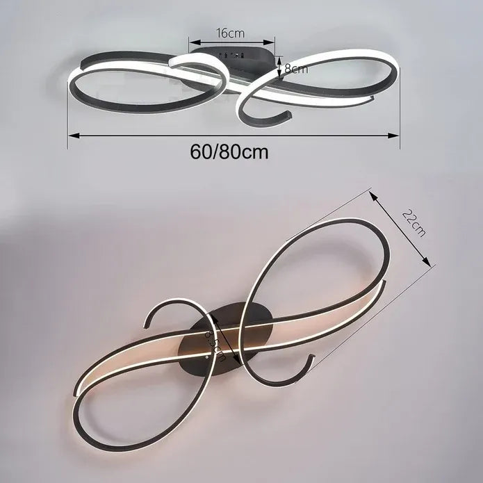 BAMDECOR AD2576 Modern Minimalist Curved Line Iron Aluminum Silicone LED Semi-Flush Mount Ceiling Light For Living Room (Black)