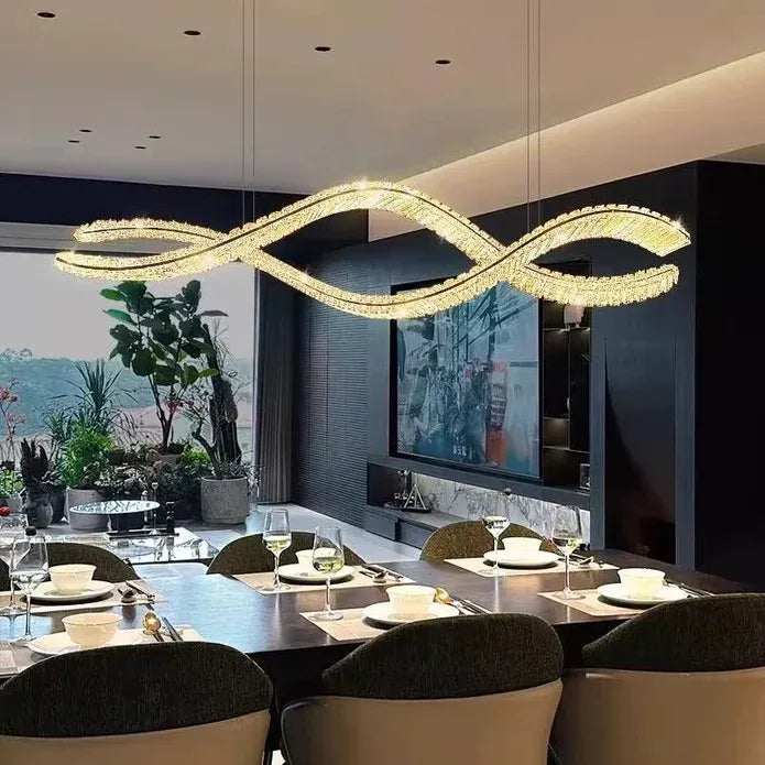 BAMDECOR 1.2m C3601W Wave Crystal Pendant Chandelier Decorative Lighting Lampshade (Brass Gold)-Home &amp; Garden > Lighting > Ceiling Lights-PEROZ Accessories