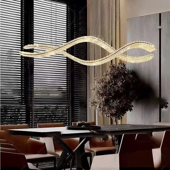 BAMDECOR 1.2m C3601W Wave Crystal Pendant Chandelier Decorative Lighting Lampshade (Brass Gold)-Home &amp; Garden > Lighting > Ceiling Lights-PEROZ Accessories