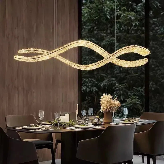 BAMDECOR 1.2m C3601W Wave Crystal Pendant Chandelier Decorative Lighting Lampshade (Brass Gold)-Home &amp; Garden > Lighting > Ceiling Lights-PEROZ Accessories