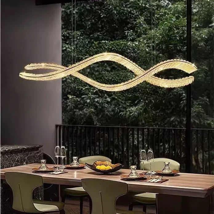 BAMDECOR 1.2m C3601W Wave Crystal Pendant Chandelier Decorative Lighting Lampshade (Brass Gold)-Home &amp; Garden > Lighting > Ceiling Lights-PEROZ Accessories
