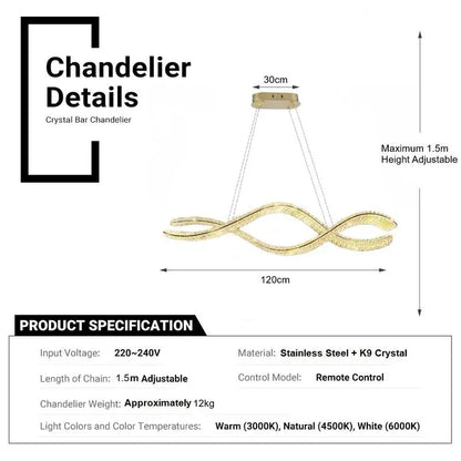 BAMDECOR 1.2m C3601W Wave Crystal Pendant Chandelier Decorative Lighting Lampshade (Brass Gold)-Home &amp; Garden > Lighting > Ceiling Lights-PEROZ Accessories