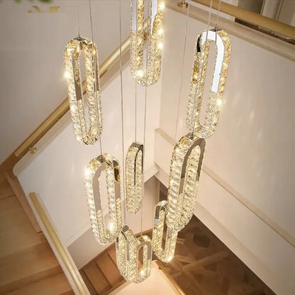 BAMDECOR C3605 15H Modern Oval Ring LED Chandeliers Decor Hanging Lamp Crystal Lustre (Gold)