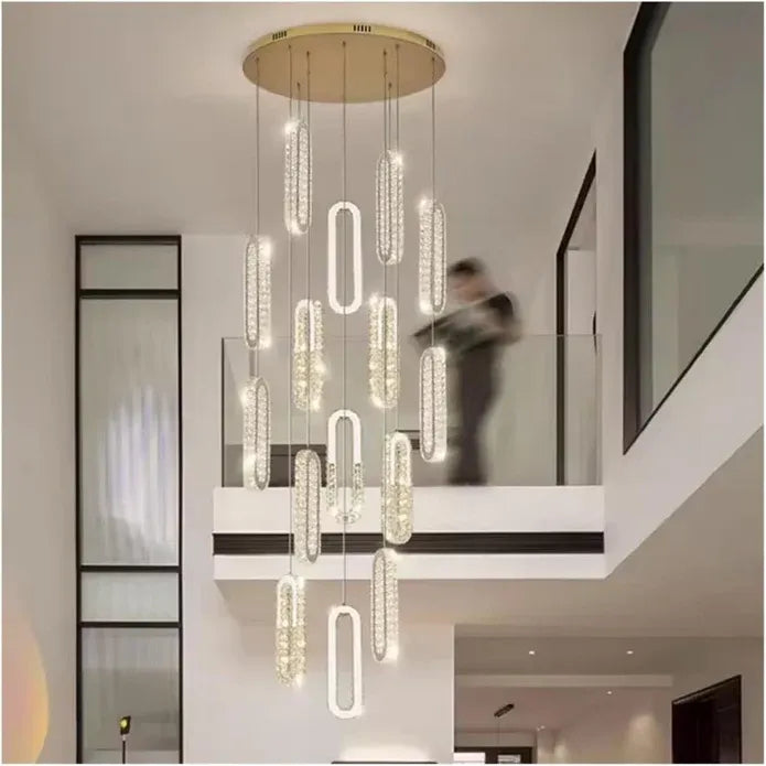 BAMDECOR C3605 15H Modern Oval Ring LED Chandeliers Decor Hanging Lamp Crystal Lustre (Gold)