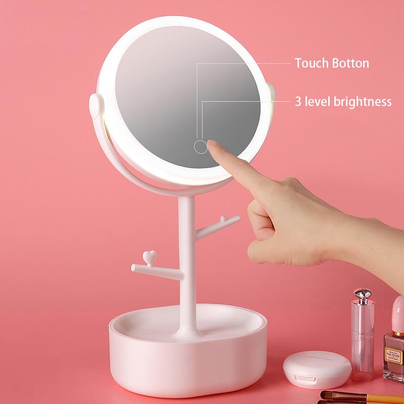Ecoco Smart LED Light Cosmetic Makeup Mirror USB Touch Screen Home Desk Vanity 360° Pink-Makeup Mirrors-PEROZ Accessories