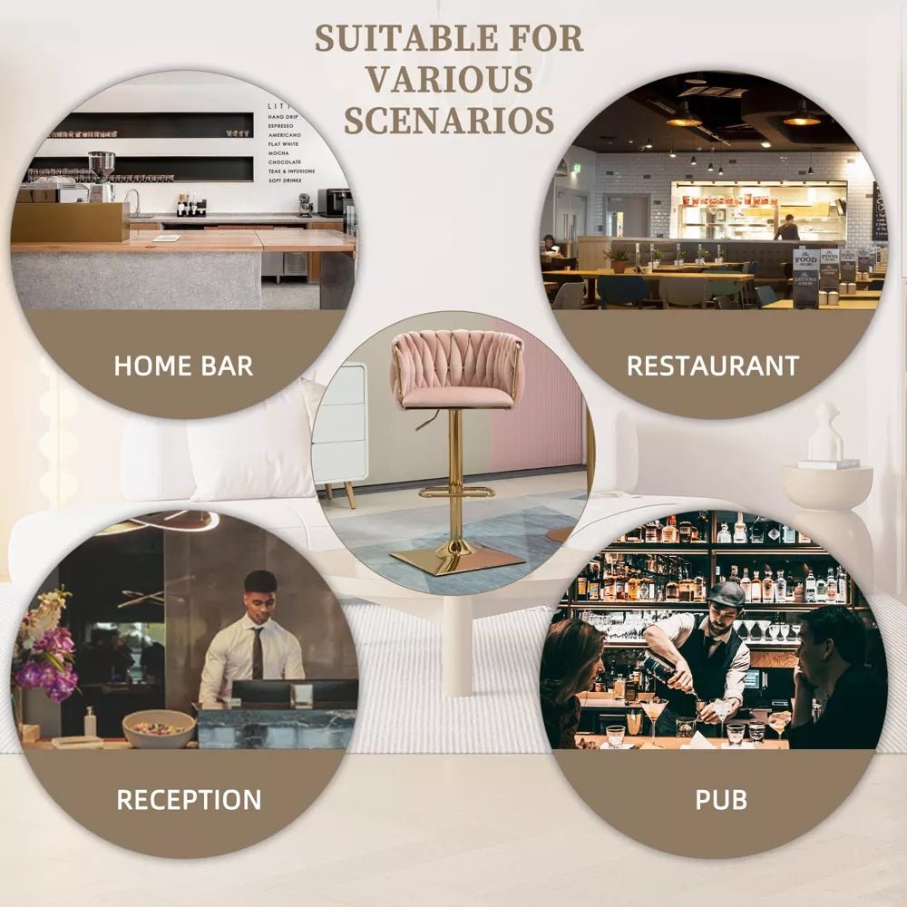 SERENITà Modern Velvet Breakfast Bar Stools Swivel Barstools Adjustable Counter Stools with Backrest Set of 2 Pink-Furniture &gt; Bar Stools &amp; Chairs &gt; Table &amp; Bar Stools-PEROZ Accessories