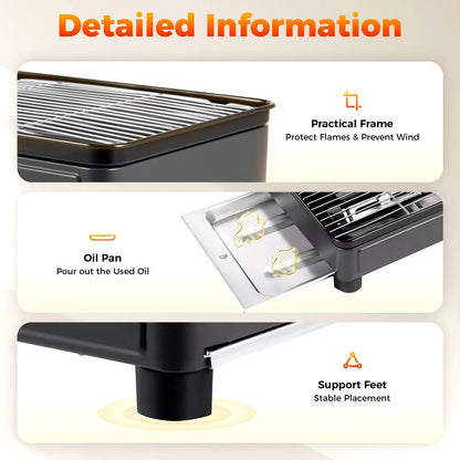 Portable Gas Stove Burner Butane BBQ Camping Gas Cooker With Non Stick Plate Black without Fish Pan and Lid-Home &amp; Garden > BBQ-PEROZ Accessories