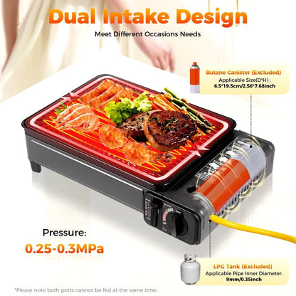 Portable Gas Stove Burner Butane BBQ Camping Gas Cooker With Non Stick Plate Black without Fish Pan and Lid-Home &amp; Garden > BBQ-PEROZ Accessories