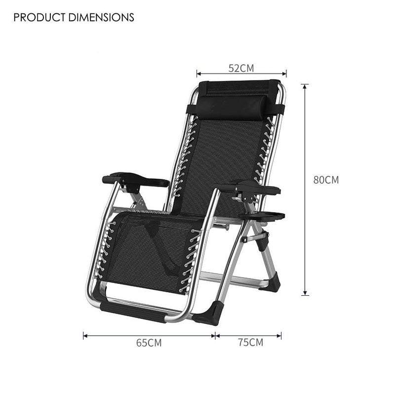 Kingsize Outdoor Folding Reclining Garden Beach Chair Sun Lounger Deck Recliner Silver Color-Furniture &gt; Outdoor &gt; Outdoor Chairs-PEROZ Accessories