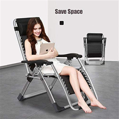 Kingsize Outdoor Folding Reclining Garden Beach Chair Sun Lounger Deck Recliner Silver Color-Furniture &gt; Outdoor &gt; Outdoor Chairs-PEROZ Accessories