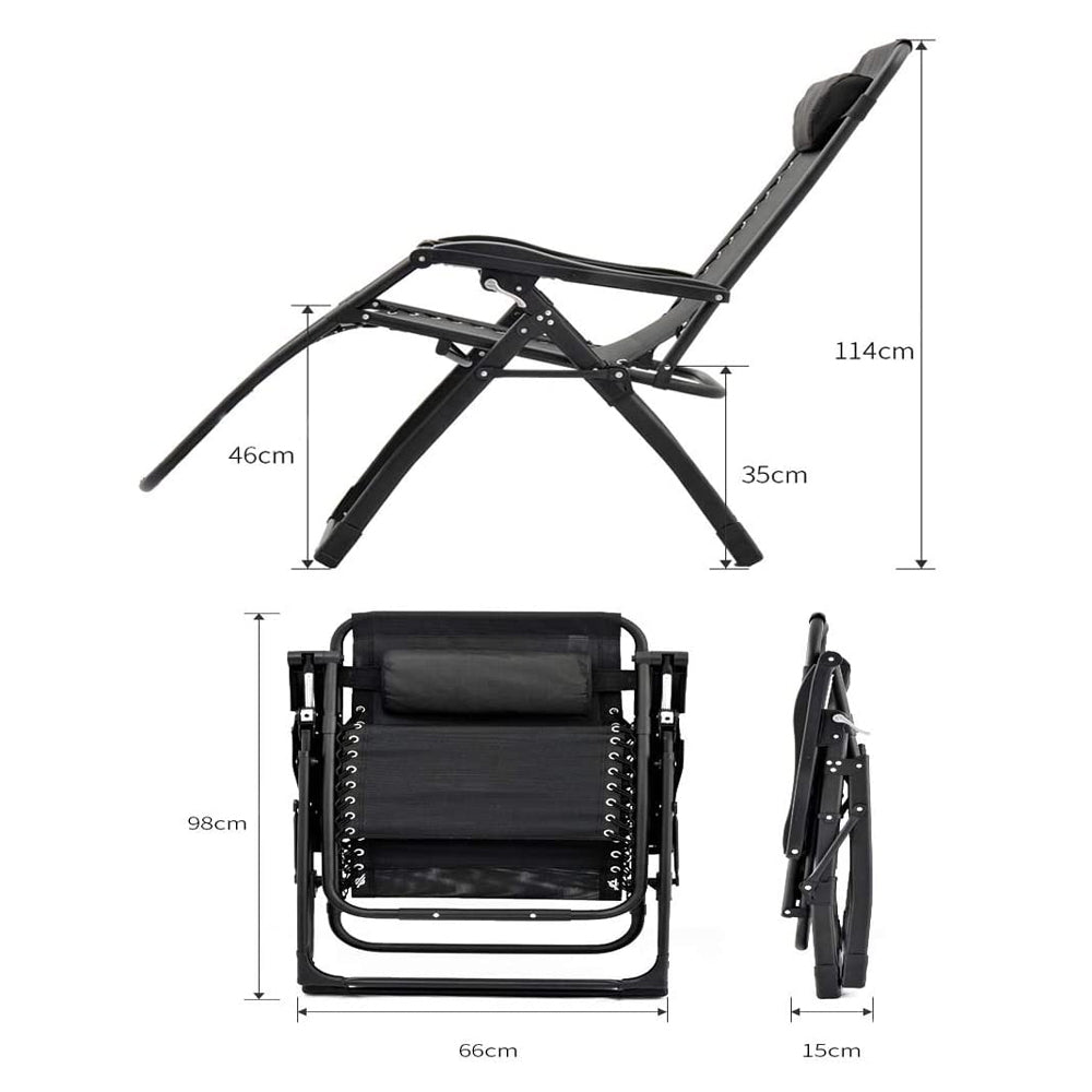 Kingsize Outdoor Folding Reclining Garden Beach Chair Sun Lounger Deck Recliner Silver Color-Furniture &gt; Outdoor &gt; Outdoor Chairs-PEROZ Accessories