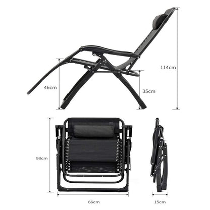 Kingsize Outdoor Folding Reclining Garden Beach Chair Sun Lounger Deck Recliner Silver Color-Furniture &gt; Outdoor &gt; Outdoor Chairs-PEROZ Accessories