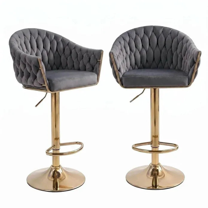SERENITà GP1863 Modern Velvet Breakfast Bar Stools Swivel Barstools Adjustable Counter Stools with Backrest (Gold-Grey)-Furniture > Bar Stools &amp; Chairs > Table &amp; Bar Stools-PEROZ Accessories
