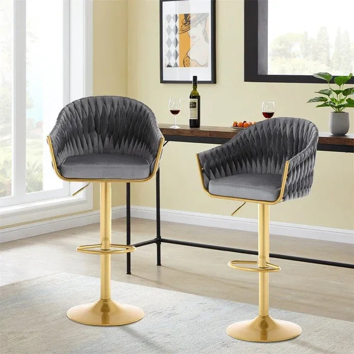 SERENITà GP1863 Modern Velvet Breakfast Bar Stools Swivel Barstools Adjustable Counter Stools with Backrest (Gold-Grey)-Furniture > Bar Stools &amp; Chairs > Table &amp; Bar Stools-PEROZ Accessories
