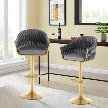 SERENITà GP1863 Modern Velvet Breakfast Bar Stools Swivel Barstools Adjustable Counter Stools with Backrest (Gold-Grey)-Furniture > Bar Stools &amp; Chairs > Table &amp; Bar Stools-PEROZ Accessories