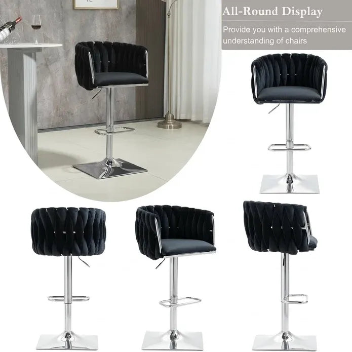 SERENITà Modern Velvet Breakfast Bar Stools Swivel Barstools Adjustable Counter Stools with Backrest (Silver-Black)-Furniture > Bar Stools &amp; Chairs > Table &amp; Bar Stools-PEROZ Accessories