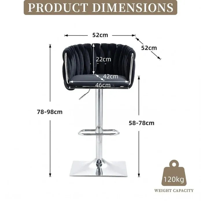 SERENITà Modern Velvet Breakfast Bar Stools Swivel Barstools Adjustable Counter Stools with Backrest (Silver-Black)-Furniture > Bar Stools &amp; Chairs > Table &amp; Bar Stools-PEROZ Accessories