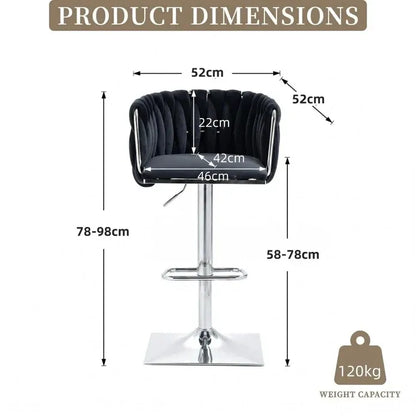 SERENITà Modern Velvet Breakfast Bar Stools Swivel Barstools Adjustable Counter Stools with Backrest (Silver-Black)-Furniture > Bar Stools &amp; Chairs > Table &amp; Bar Stools-PEROZ Accessories