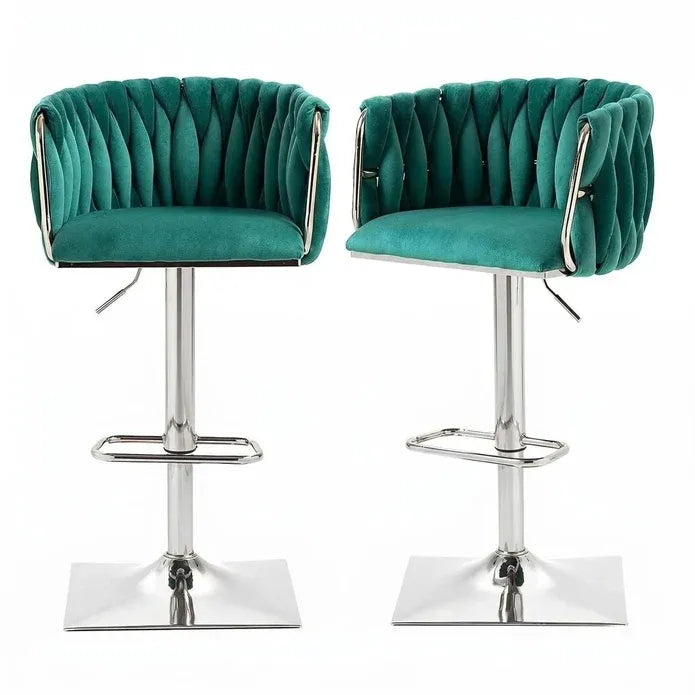 SERENITà Modern Velvet Breakfast Bar Stools Swivel Barstools Adjustable Counter Stools with Backrest (Silver-Emarald Green)