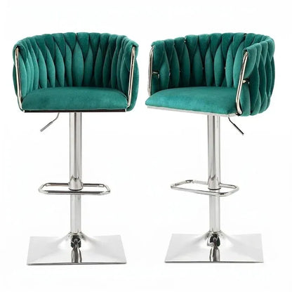 SERENITà Modern Velvet Breakfast Bar Stools Swivel Barstools Adjustable Counter Stools with Backrest (Silver-Emarald Green)