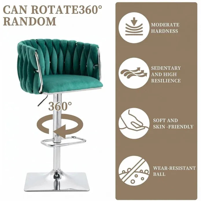 SERENITà Modern Velvet Breakfast Bar Stools Swivel Barstools Adjustable Counter Stools with Backrest (Silver-Emarald Green)