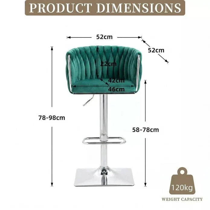 SERENITà Modern Velvet Breakfast Bar Stools Swivel Barstools Adjustable Counter Stools with Backrest (Silver-Emarald Green)