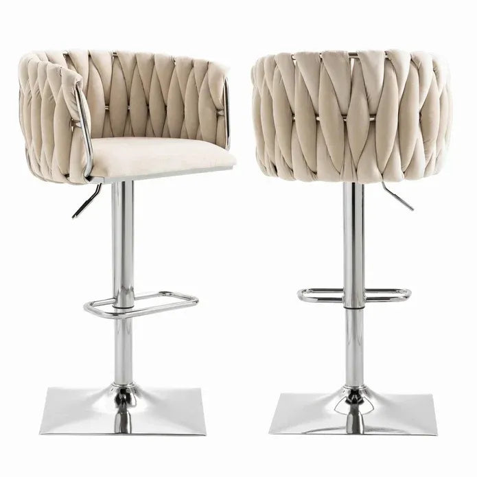SERENITà Modern Velvet Breakfast Bar Stools Swivel Barstools Adjustable Counter Stools with Backrest (Silver-Ivory)