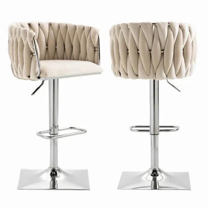 SERENITà Modern Velvet Breakfast Bar Stools Swivel Barstools Adjustable Counter Stools with Backrest (Silver-Ivory)