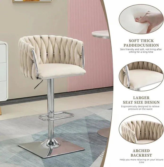 SERENITà Modern Velvet Breakfast Bar Stools Swivel Barstools Adjustable Counter Stools with Backrest (Silver-Ivory)