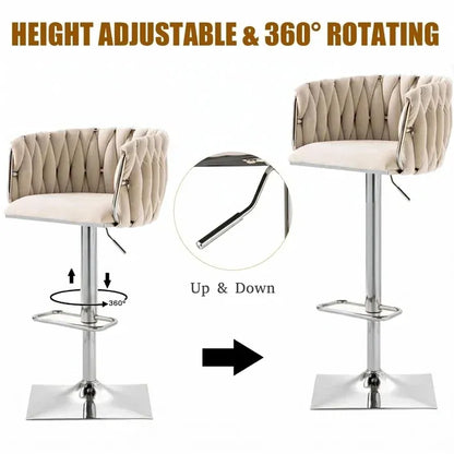 SERENITà Modern Velvet Breakfast Bar Stools Swivel Barstools Adjustable Counter Stools with Backrest (Silver-Ivory)