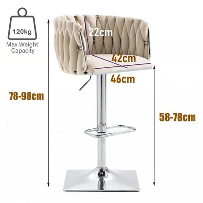 SERENITà Modern Velvet Breakfast Bar Stools Swivel Barstools Adjustable Counter Stools with Backrest (Silver-Ivory)