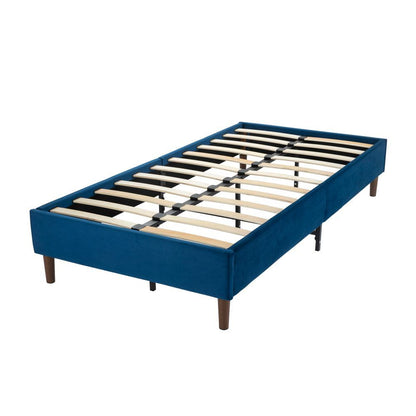 Velvet Blue Bed Frame – Single-Furniture > Bedroom > Beds &amp; Bed Frames-PEROZ Accessories