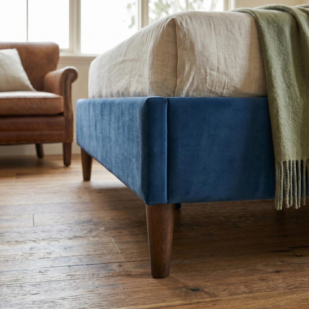 Velvet Blue Bed Frame – Single-Furniture > Bedroom > Beds &amp; Bed Frames-PEROZ Accessories