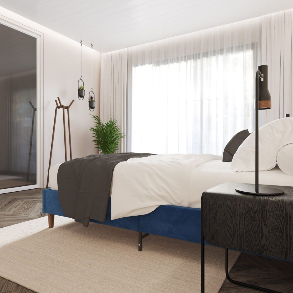 Velvet Blue Bed Frame – Single-Furniture > Bedroom > Beds &amp; Bed Frames-PEROZ Accessories