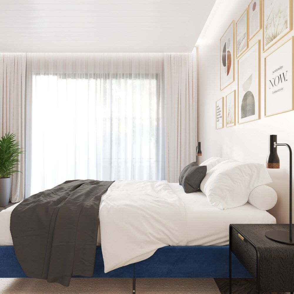 Velvet Blue Bed Frame – Single-Furniture > Bedroom > Beds &amp; Bed Frames-PEROZ Accessories