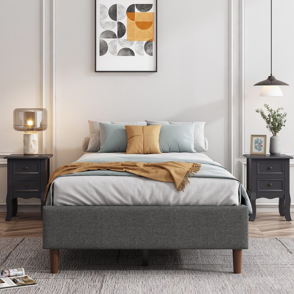Bed Frame Mattress Foundation (Dark Grey) - Double-Bed Frames-PEROZ Accessories