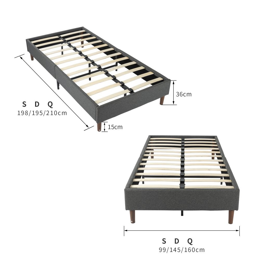 Bed Frame Mattress Foundation (Dark Grey) - Single-Bed Frames-PEROZ Accessories