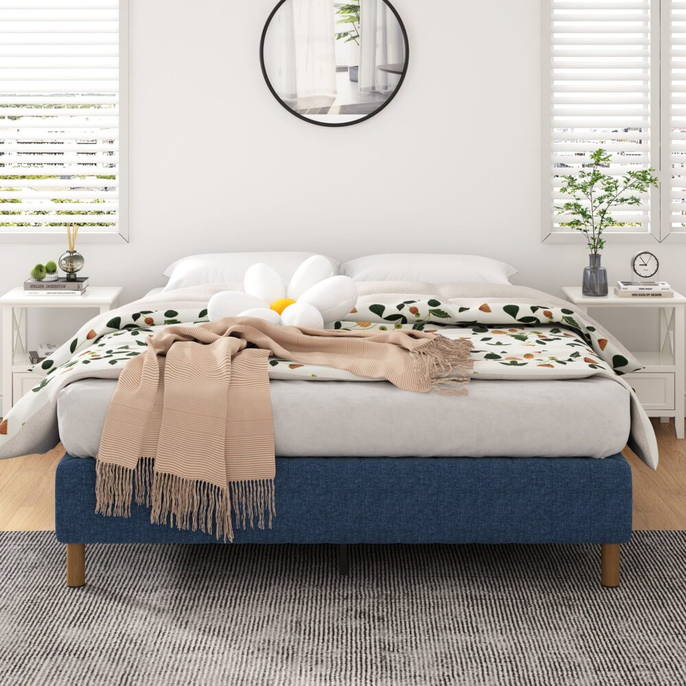 Metal Bed Frame Mattress Foundation Blue – Double-Furniture &gt; Bedroom &gt; Beds &amp; Bed Frames-PEROZ Accessories