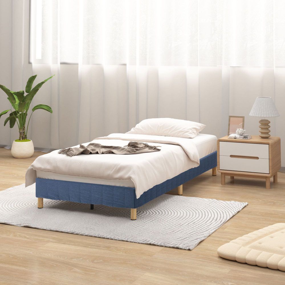 Metal Bed Frame Mattress Foundation Blue – King-Furniture > Bedroom > Beds &amp; Bed Frames-PEROZ Accessories