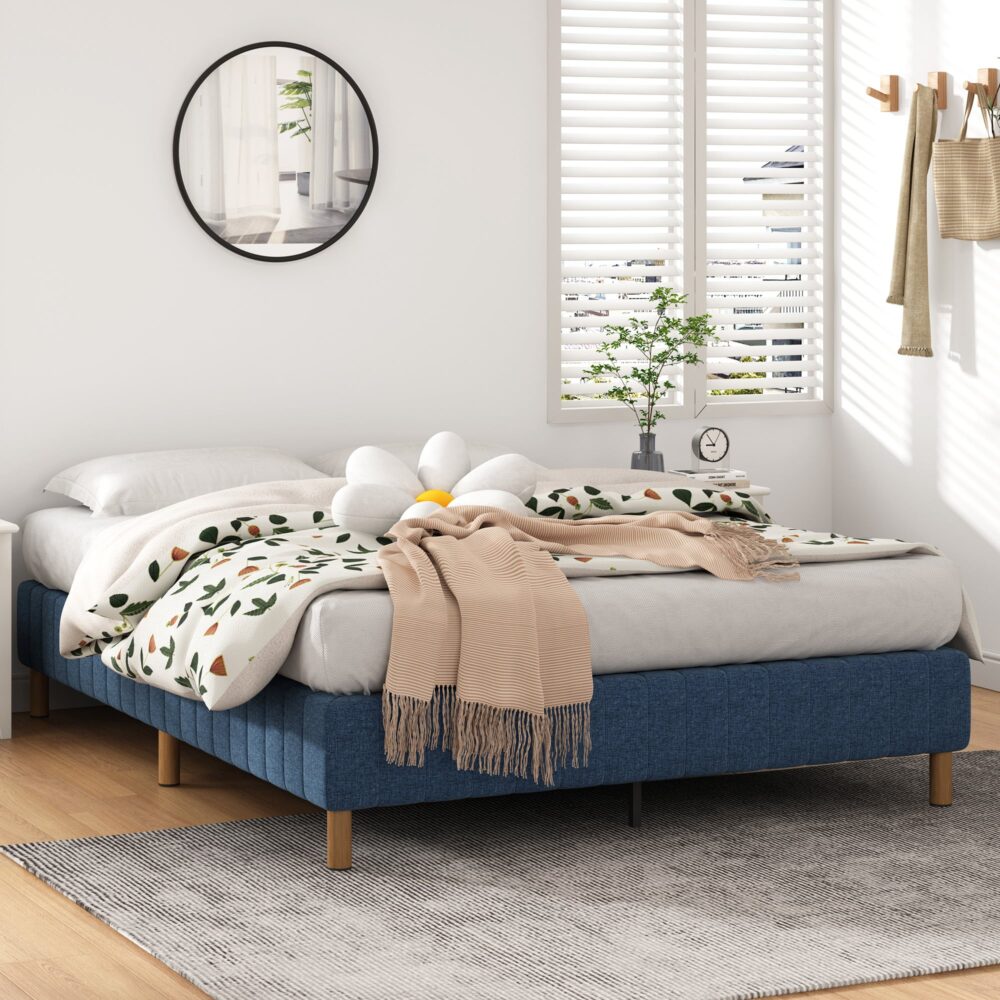 Metal Bed Frame Mattress Foundation Blue – Single-Furniture &gt; Bedroom &gt; Beds &amp; Bed Frames-PEROZ Accessories