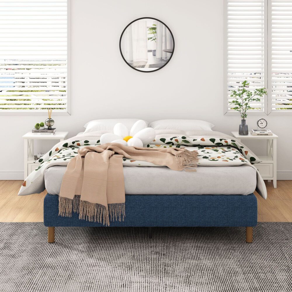 Metal Bed Frame Mattress Foundation Blue – Single-Furniture &gt; Bedroom &gt; Beds &amp; Bed Frames-PEROZ Accessories