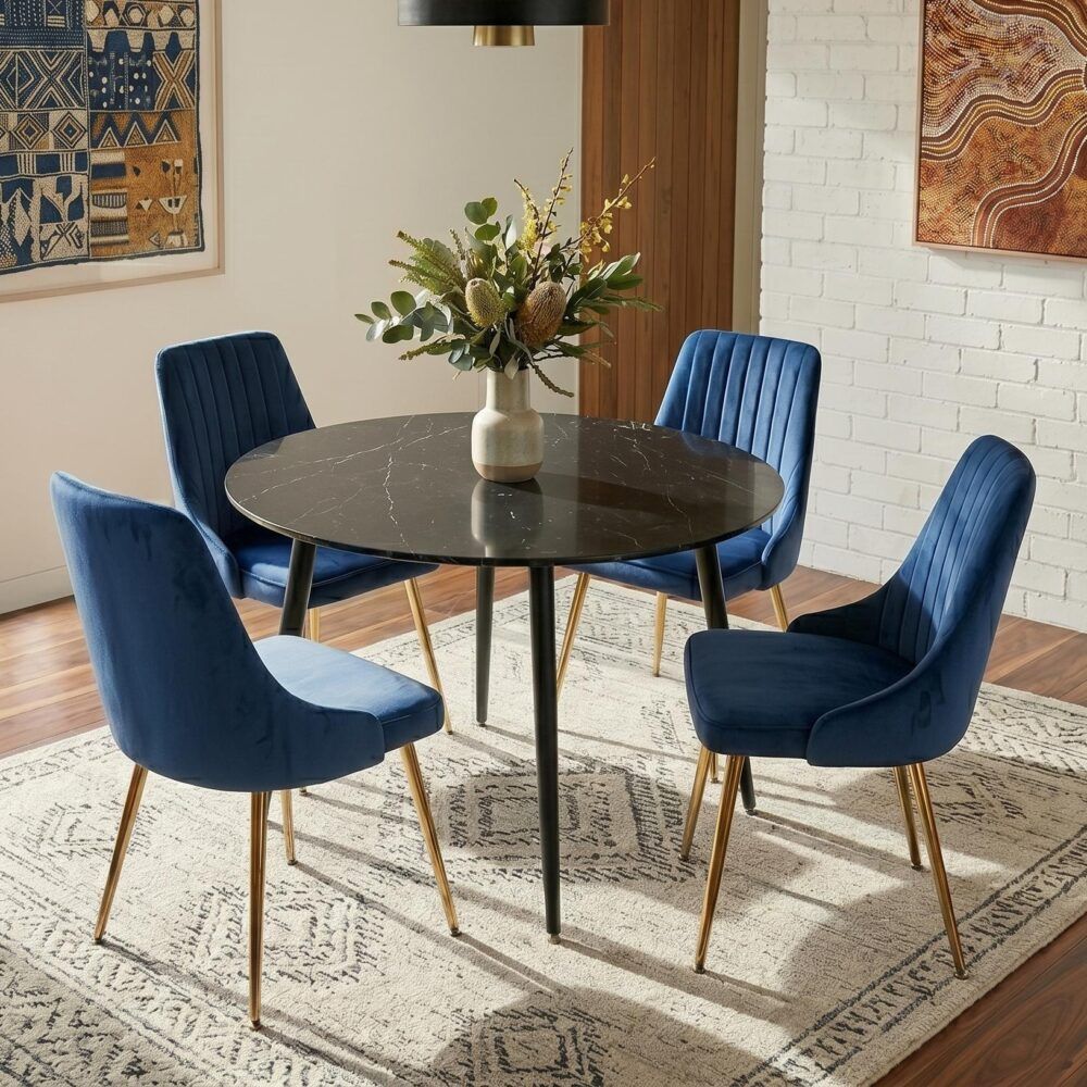 Blue Velvet Bistro Dining Set-Furniture > Dining > Dining Set-PEROZ Accessories