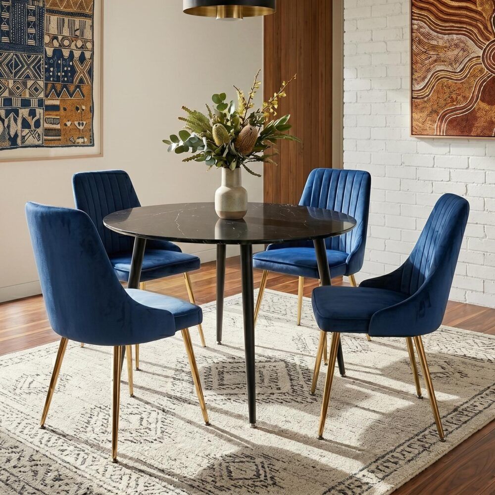 Blue Velvet Bistro Dining Set-Furniture > Dining > Dining Set-PEROZ Accessories