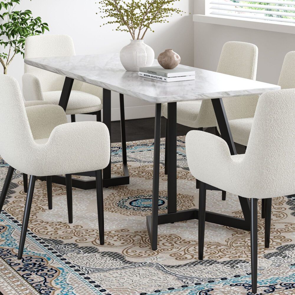 Rectangular Marble-Effect Table-Furniture > Dining > Dining Tables-PEROZ Accessories