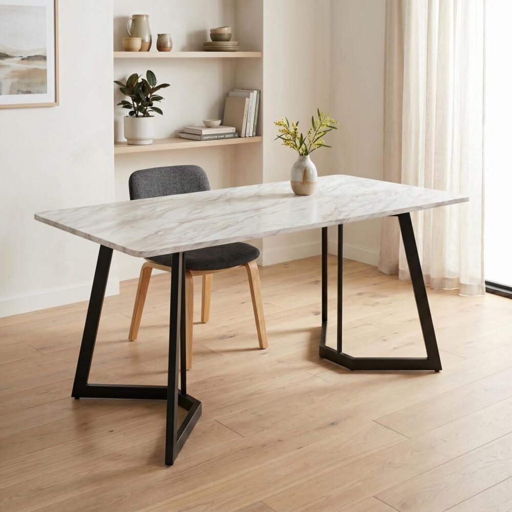 Rectangular Marble-Effect Table-Furniture > Dining > Dining Tables-PEROZ Accessories