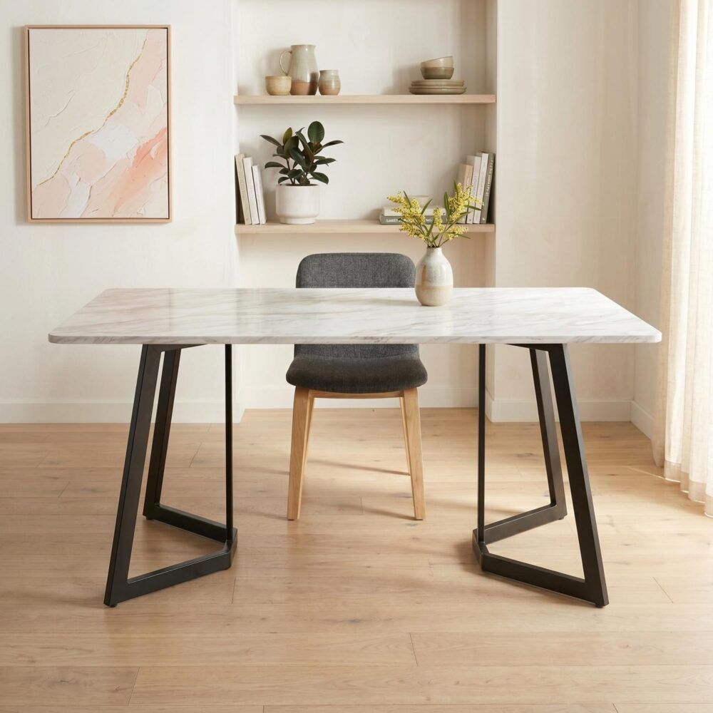 Rectangular Marble-Effect Table-Furniture > Dining > Dining Tables-PEROZ Accessories