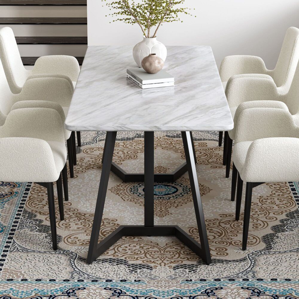 Rectangular Marble-Effect Table-Furniture > Dining > Dining Tables-PEROZ Accessories