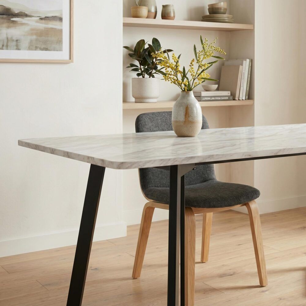 Rectangular Marble-Effect Table-Furniture > Dining > Dining Tables-PEROZ Accessories